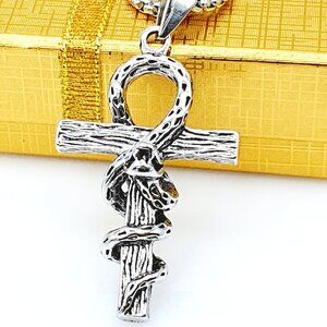 Gothic Snake Wrapped Cross Necklace for Men, BL55590026